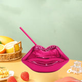 Maxbell Lip Shaped Cup Electroplated 700ml Disco with Straw for Club Home Office Bar Rose Red
