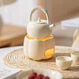 Maxbell Teapot with Warmer Reusable Tea Kettle Flower Tea Pot for Hotel Home Outdoor Beige with Handle