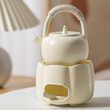 Maxbell Teapot with Warmer Reusable Tea Kettle Flower Tea Pot for Hotel Home Outdoor Beige with Handle