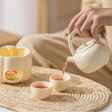 Maxbell Teapot with Warmer Reusable Tea Kettle Flower Tea Pot for Hotel Home Outdoor Beige with Handle