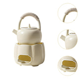 Maxbell Teapot with Warmer Reusable Tea Kettle Flower Tea Pot for Hotel Home Outdoor Beige with Handle