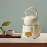 Maxbell Teapot with Warmer Reusable Tea Kettle Flower Tea Pot for Hotel Home Outdoor Beige with Handle