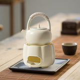 Maxbell Teapot with Warmer Reusable Tea Kettle Flower Tea Pot for Hotel Home Outdoor Beige with Handle