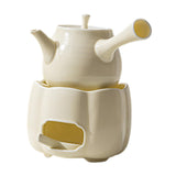 Maxbell Teapot with Warmer Reusable Tea Kettle Flower Tea Pot for Hotel Home Outdoor Beige Side Handle