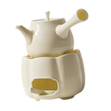 Maxbell Teapot with Warmer Reusable Tea Kettle Flower Tea Pot for Hotel Home Outdoor Beige Side Handle