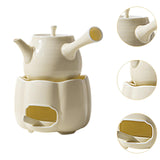 Maxbell Teapot with Warmer Reusable Tea Kettle Flower Tea Pot for Hotel Home Outdoor Beige Side Handle