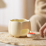 Maxbell Teapot with Warmer Reusable Tea Kettle Flower Tea Pot for Hotel Home Outdoor Beige Side Handle