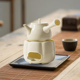 Maxbell Teapot with Warmer Reusable Tea Kettle Flower Tea Pot for Hotel Home Outdoor Beige Side Handle