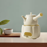 Maxbell Teapot with Warmer Reusable Tea Kettle Flower Tea Pot for Hotel Home Outdoor Beige Side Handle