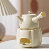 Maxbell Teapot with Warmer Reusable Tea Kettle Flower Tea Pot for Hotel Home Outdoor Beige Side Handle