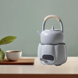 Maxbell Teapot with Warmer Reusable Tea Kettle Flower Tea Pot for Hotel Home Outdoor Gray with Handle