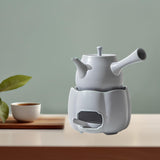 Maxbell Teapot with Warmer Reusable Tea Kettle Flower Tea Pot for Hotel Home Outdoor Gray Side Handle