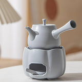 Maxbell Teapot with Warmer Reusable Tea Kettle Flower Tea Pot for Hotel Home Outdoor Gray Side Handle