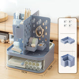 Maxbell Desk Organizer with Drawer Stationery Storage Box for Countertop Home Office Blue