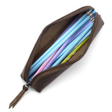 Maxbell Leather Pencil Case with Zipper Pen Holder for Office Men and Women Supplies Brown