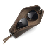 Maxbell Leather Pencil Case with Zipper Pen Holder for Office Men and Women Supplies Brown