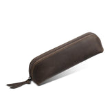 Maxbell Leather Pencil Case with Zipper Pen Holder for Office Men and Women Supplies Brown