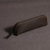 Maxbell Leather Pencil Case with Zipper Pen Holder for Office Men and Women Supplies Brown