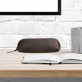 Maxbell Leather Pencil Case with Zipper Pen Holder for Office Men and Women Supplies Brown