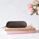 Maxbell Leather Pencil Case with Zipper Pen Holder for Office Men and Women Supplies Brown