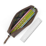 Maxbell Leather Pencil Case with Zipper Pen Holder for Office Men and Women Supplies Brown