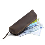 Maxbell Leather Pencil Case with Zipper Pen Holder for Office Men and Women Supplies Brown