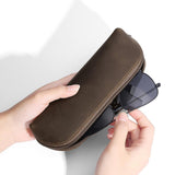 Maxbell Leather Pencil Case with Zipper Pen Holder for Office Men and Women Supplies Brown