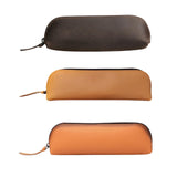 Maxbell Leather Pencil Case with Zipper Pen Holder for Office Men and Women Supplies Brown