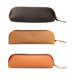 Maxbell Leather Pencil Case with Zipper Pen Holder for Office Men and Women Supplies Brown