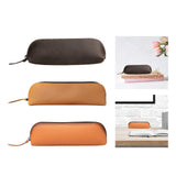 Maxbell Leather Pencil Case with Zipper Pen Holder for Office Men and Women Supplies Brown