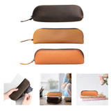 Maxbell Leather Pencil Case with Zipper Pen Holder for Office Men and Women Supplies Brown