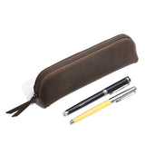Maxbell Leather Pencil Case with Zipper Pen Holder for Office Men and Women Supplies Brown