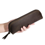 Maxbell Leather Pencil Case with Zipper Pen Holder for Office Men and Women Supplies Brown