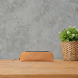 Maxbell Leather Pencil Case with Zipper Pen Holder for Office Men and Women Supplies Khaki