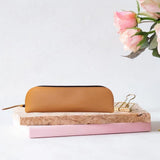 Maxbell Leather Pencil Case with Zipper Pen Holder for Office Men and Women Supplies Khaki