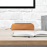Maxbell Leather Pencil Case with Zipper Pen Holder for Office Men and Women Supplies Khaki