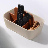 Maxbell Desktop Organizer Box Compact Remote Control Holder for Dresser Home Bedside Brown