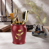 Maxbell Metal Pen Holder Gift Table Decor Tea Accessories Container for Desktop Home Red