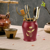 Maxbell Metal Pen Holder Gift Table Decor Tea Accessories Container for Desktop Home Red