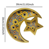 Maxbell Ramadan Serving Tray Decoration Moon Star Tray for Wedding Gatherings Events Gold