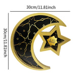 Maxbell Ramadan Serving Tray Decoration Moon Star Tray for Wedding Gatherings Events Black Gold