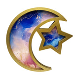 Maxbell Ramadan Serving Tray Decoration Moon Star Tray for Wedding Gatherings Events Blue Pink Gold