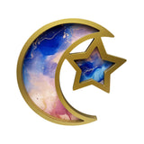 Maxbell Ramadan Serving Tray Decoration Moon Star Tray for Wedding Gatherings Events Blue Pink Gold