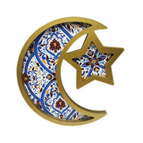Maxbell Ramadan Serving Tray Decoration Moon Star Tray for Wedding Gatherings Events Blue Gold