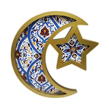 Maxbell Ramadan Serving Tray Decoration Moon Star Tray for Wedding Gatherings Events Blue Gold