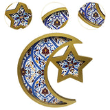 Maxbell Ramadan Serving Tray Decoration Moon Star Tray for Wedding Gatherings Events Blue Gold
