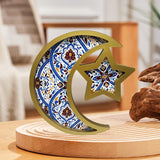 Maxbell Ramadan Serving Tray Decoration Moon Star Tray for Wedding Gatherings Events Blue Gold