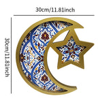 Maxbell Ramadan Serving Tray Decoration Moon Star Tray for Wedding Gatherings Events Blue Gold