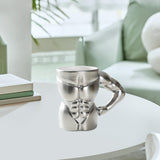 Maxbell Ceramic Mug Creative Breakfast Mug with Handle for Kitchen Restaurant Office Silver and White