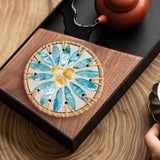 Maxbell Rattan Coaster Boho Placemat Pad for Party Supplies Centerpiece Housewarming Blue